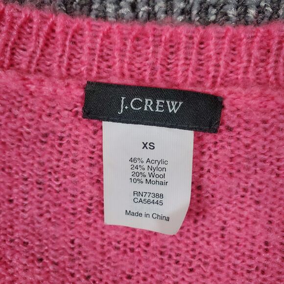 J. CREW Women’s XS Wool Mohair Blend V-Neck Button Shoulder Sweater Pink Striped - Picture 4 of 10